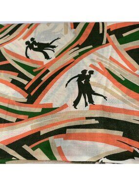 Cotton Fabric Art Deco Dance Print 17" x 44" Multicolor Retro Pattern Vintage
